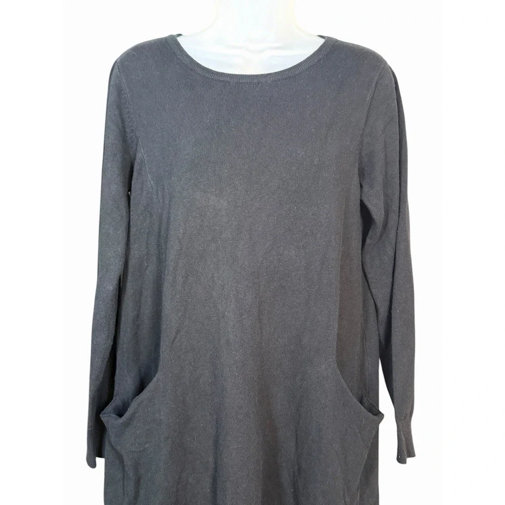 Sundance PM Black‎ Knit Sweater Dress Cotton Silk Blend Lagenlook Minimalist